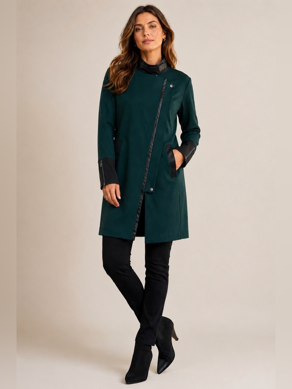 Cabi Deep Forest Green Asymmetrical Renaissance Coat